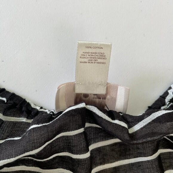 Ann Taylor Loft Blouse Size M Black White Striped 3/4 Sleeve Elastic Waist Top - Picture 7 of 12